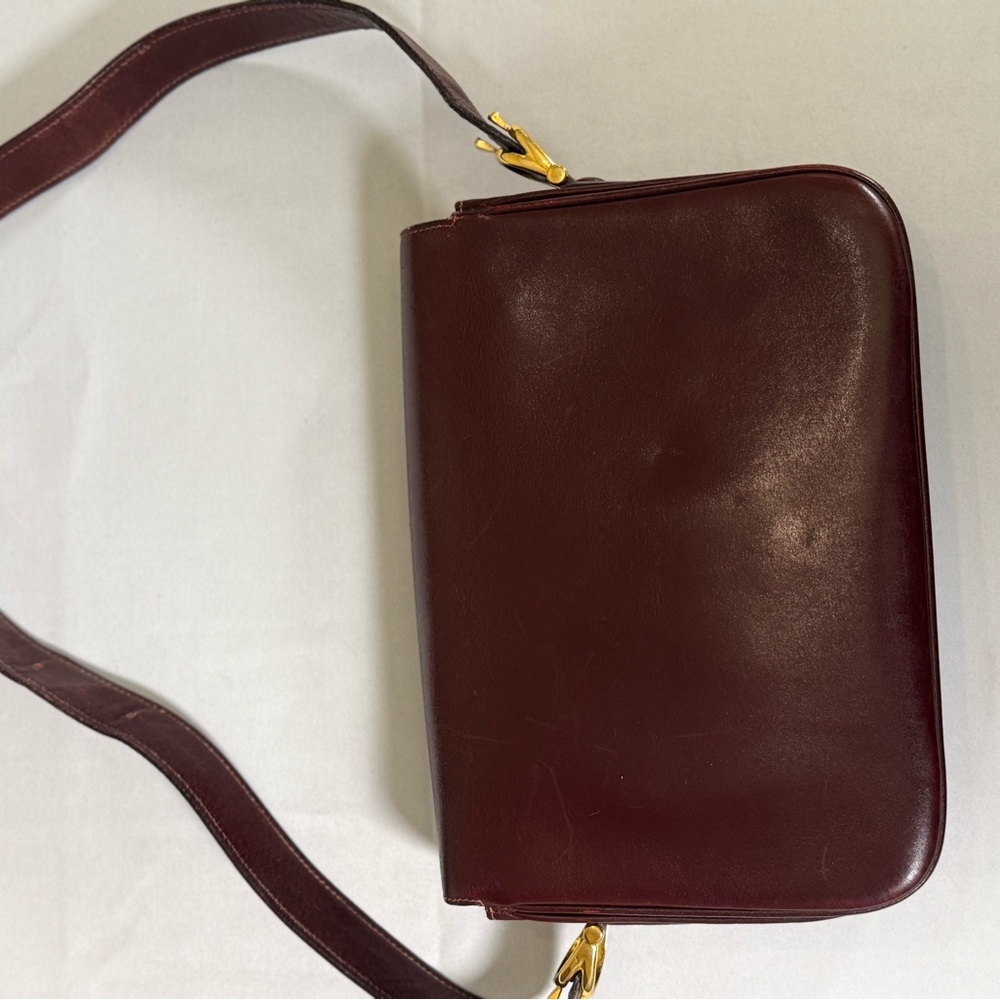 Vintage Celine Paris Burgundy Box Leather Shoulder Bag Gold Turn Lock - Picture 8 of 13